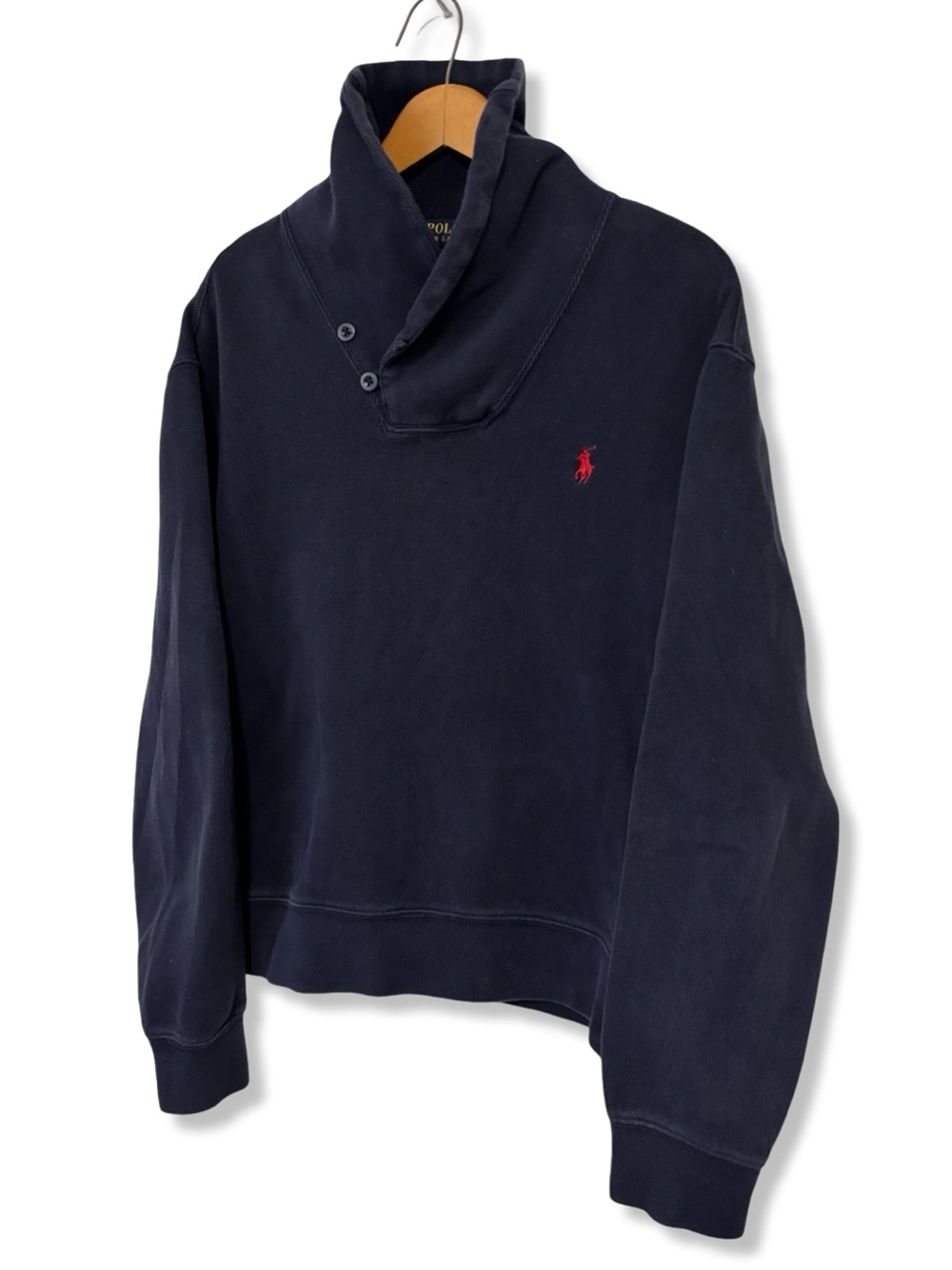 Polo Ralph Lauren Navy Shawl Collar Sweater with Red Pony